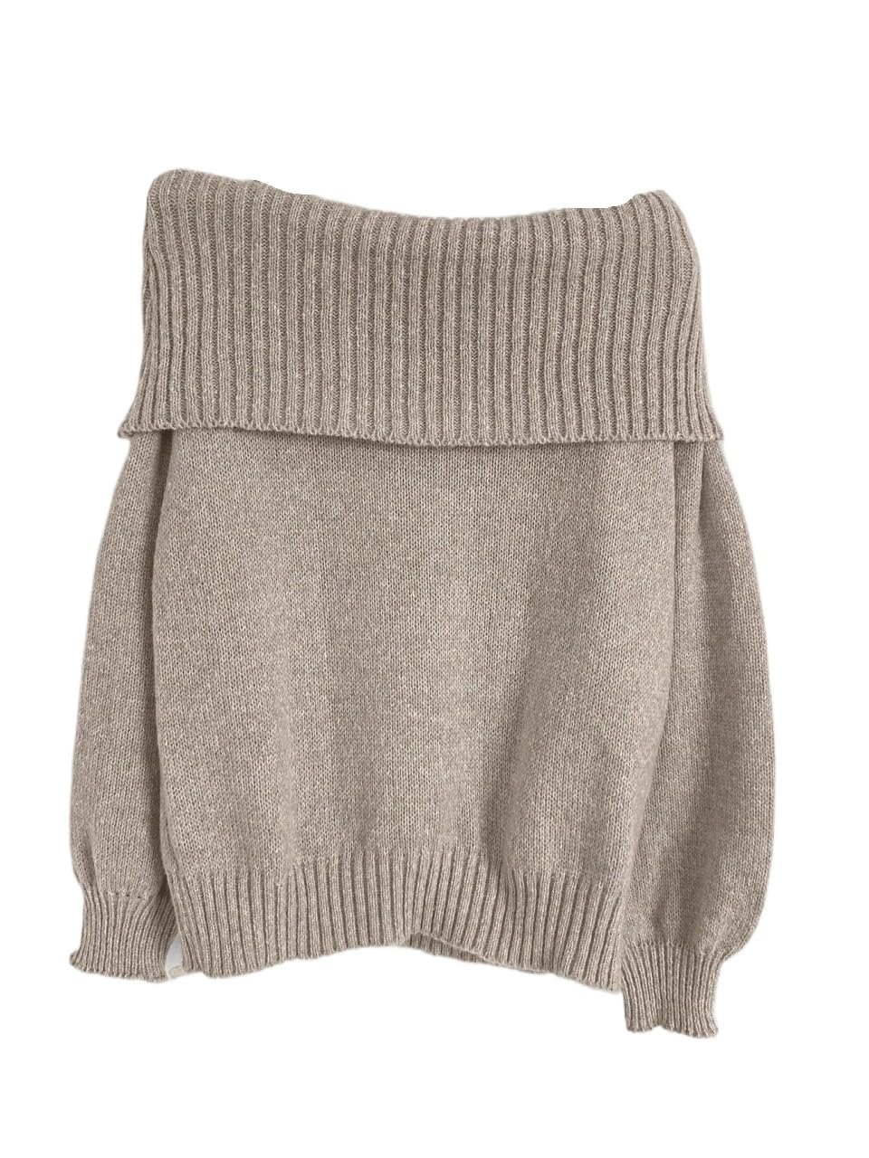 Womens Casual Fashion Sweater Casual Solid Color Off-Shoulder Loose Knit Sweater Autumn Winter