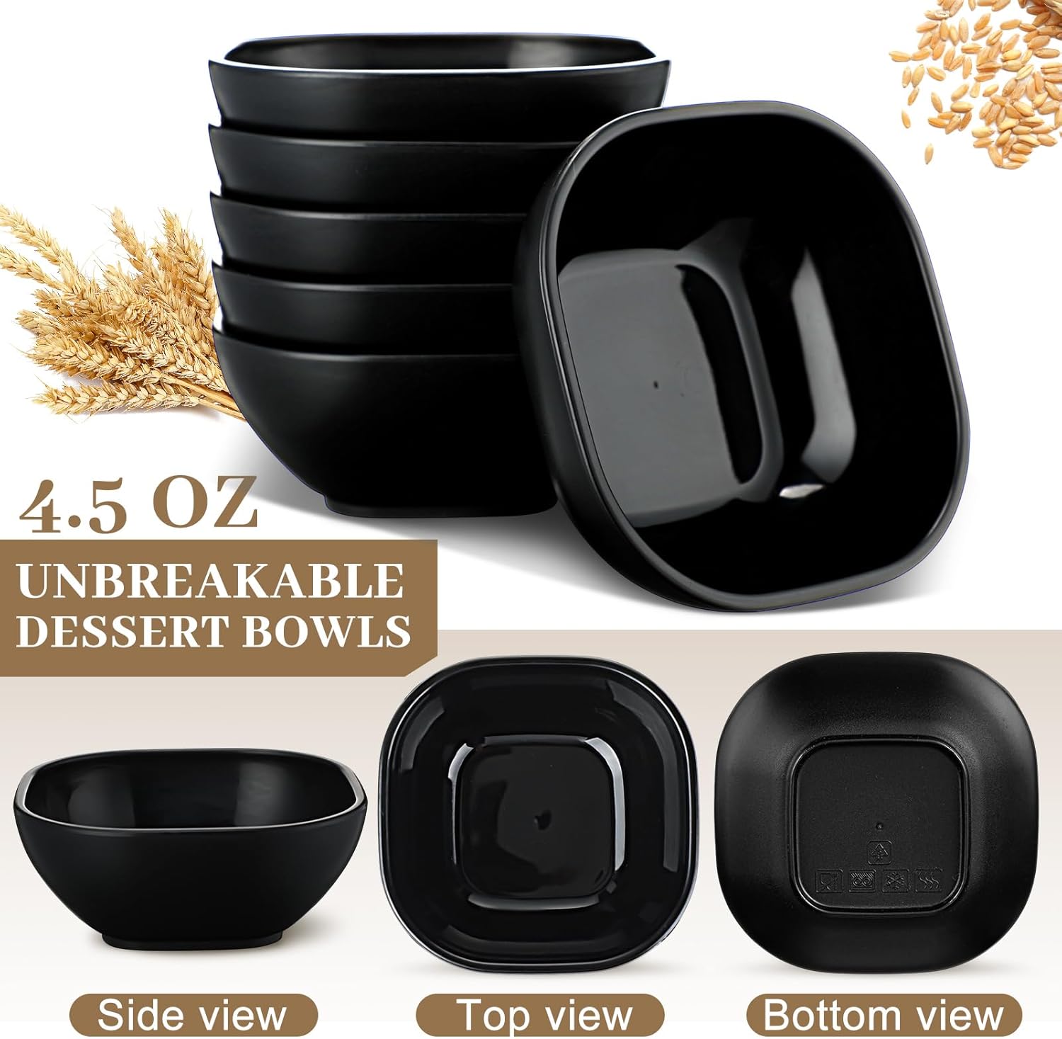 Gejoy 100 Pcs Wheat Straw Dipping Saucers Bowls 4.5 oz Unbreakable Small Soy Sauce Dishes Mini Prep Cups Dessert Snack Bowls Microwave Dishwasher Safe for Side Dish, Snacks, BBQ, Ketchup (Black)