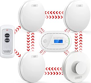 CPVAN Wireless Interlinked Smoke, Heat & Carbon Monoxide Alarm Bundle with Remote Control, Scotland & England Law Compliant, 10 Year Battery, CE & BS Certified, Pre Linked. 5 Pack