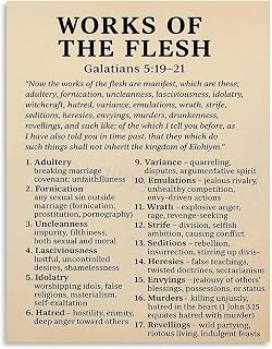 Works Of The Flesh Galatians 5 19-21 Bible Lesson Poster Canvas Print for Living Room Bedroom Gift Decor(Unframed,16x24inch(40x60cm))