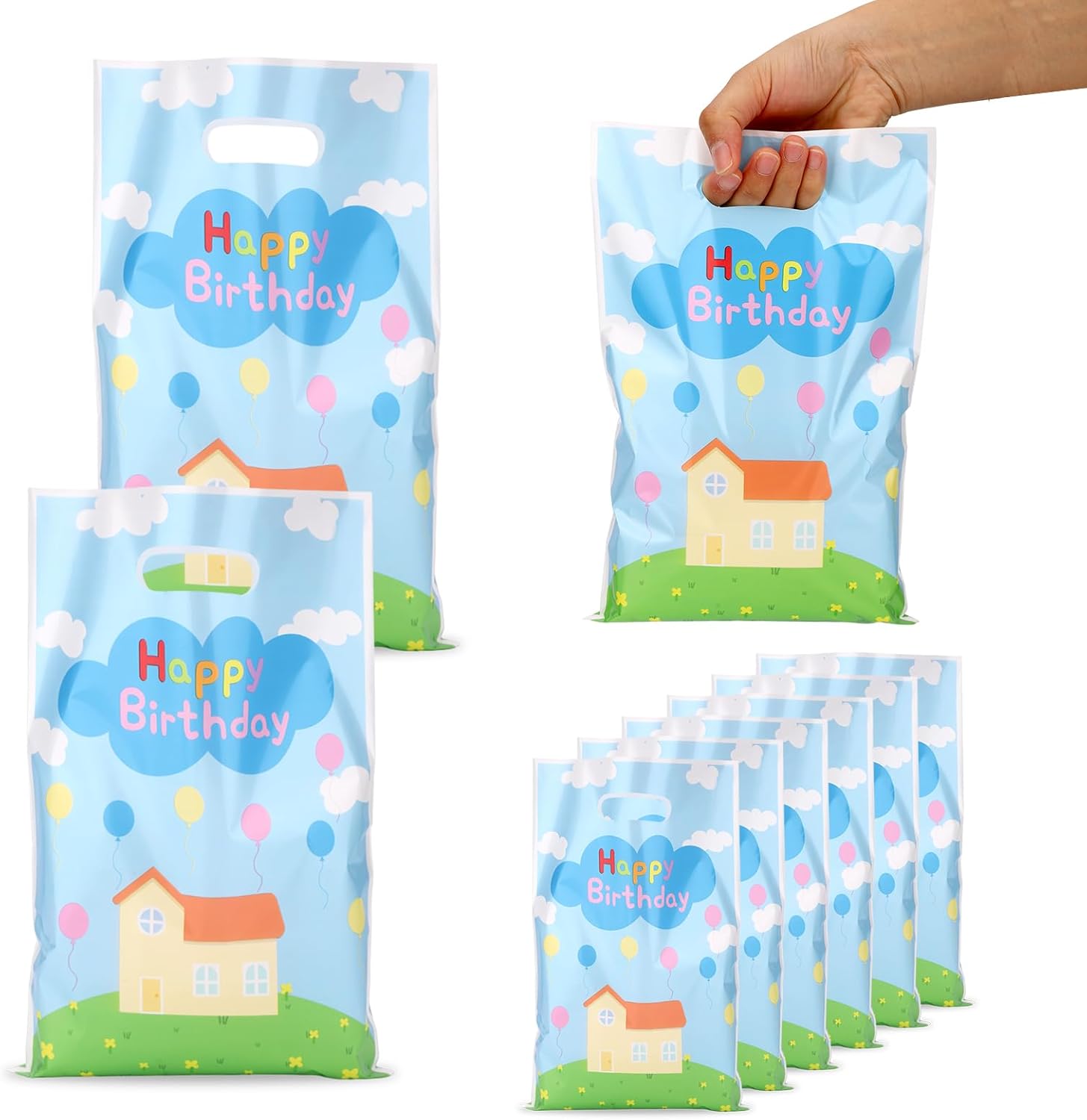 SAVITA 50pcs Cartoon Gift Bag, 25×16.5cm/9.84×6.49in Cute Cartoon Party Favor Bags with Nice Patterns and Handle for Baby Shower Kids Birthday Party Christmas Wrapping Paper Favor Supplies