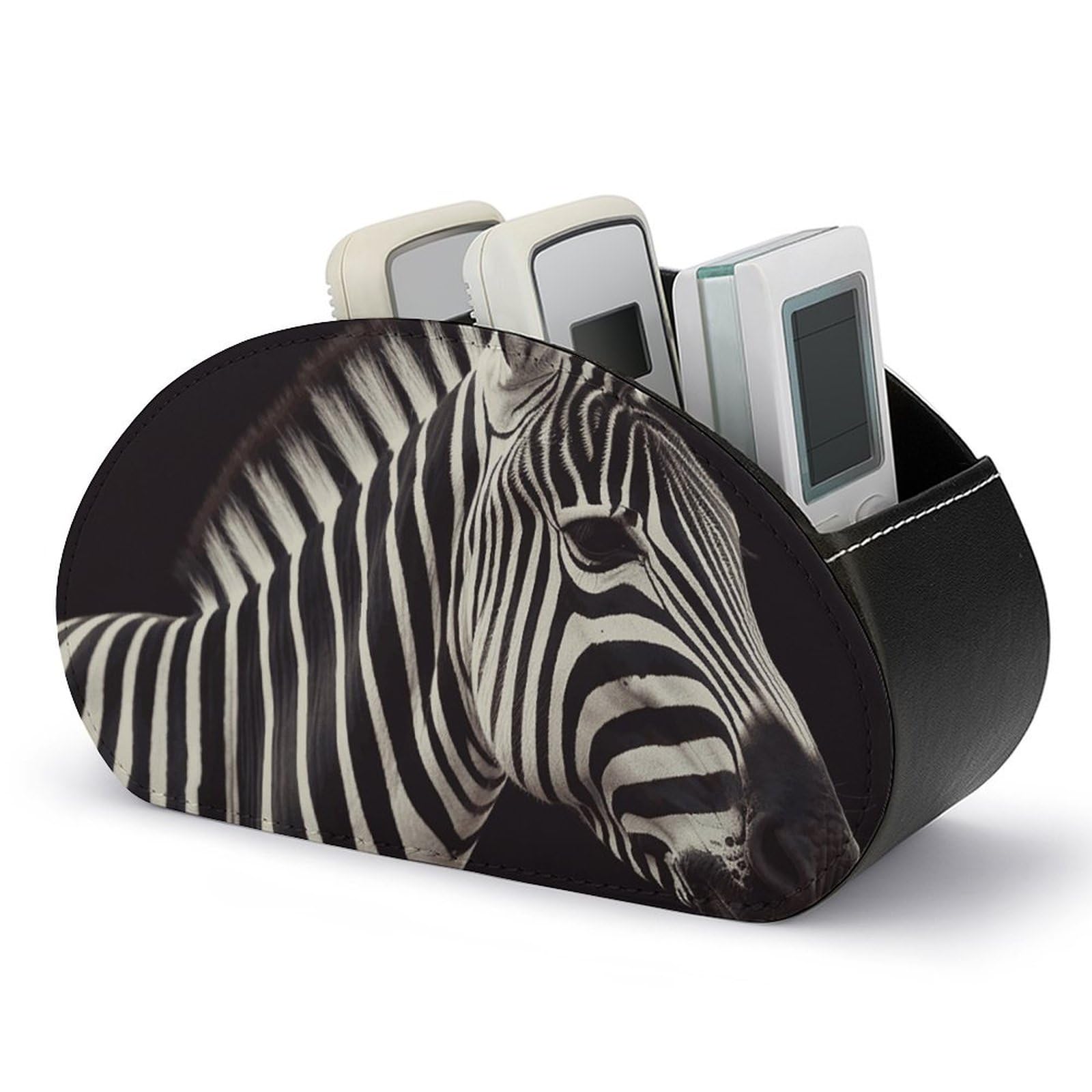 NWTRJ Animal Zebra Remote Control Holders Pu Leather TV Remote Holder with 5 Compartments Desktop Storage Organizers Remote Caddy Box for TV Remotes/Media Controllers/Office Supplies