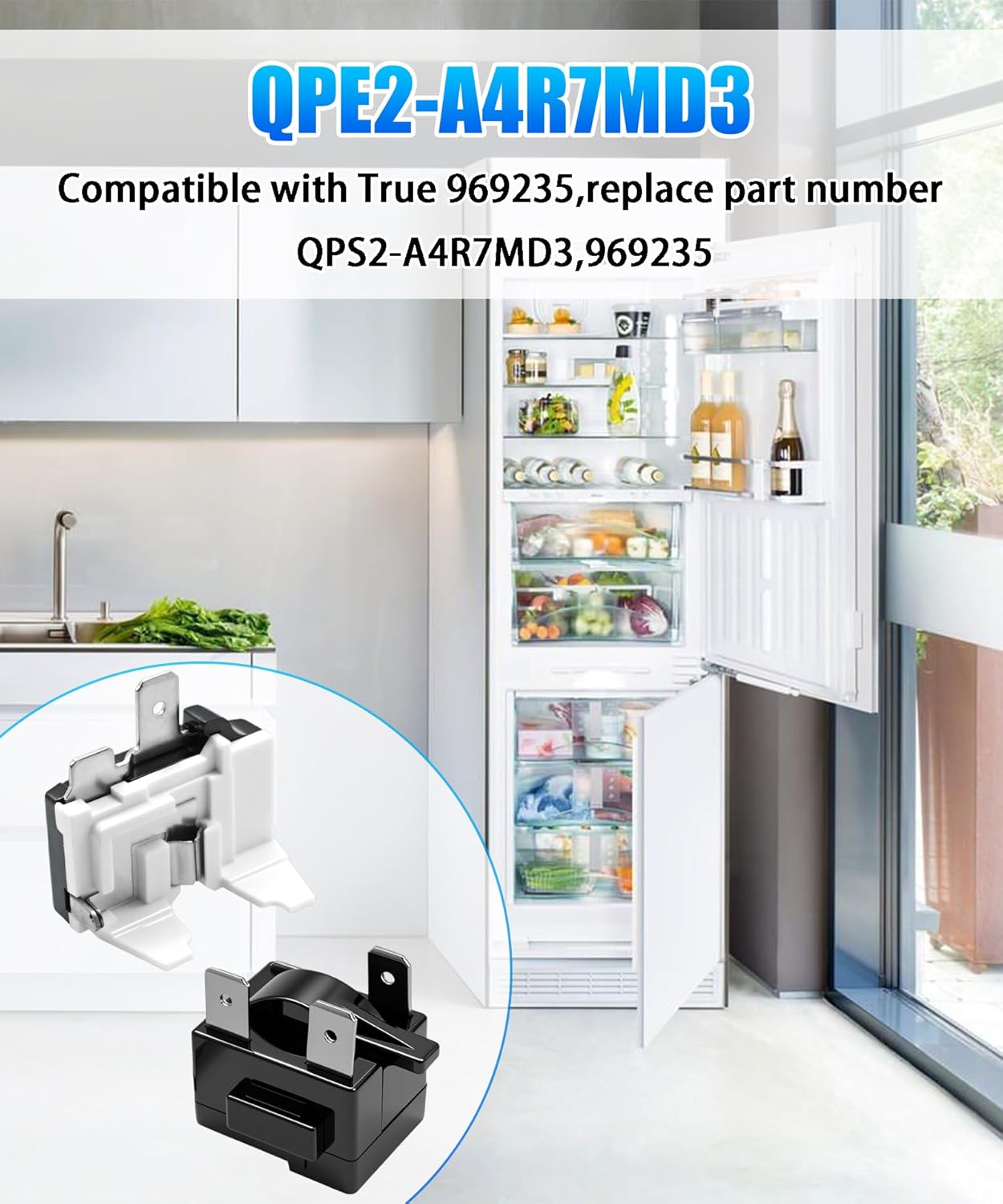 Refrigerator/Freezer Compressor Overload Protector and PTC Start Relay Kit Fits for True 969235 Replace QPS2-A4R7MD3