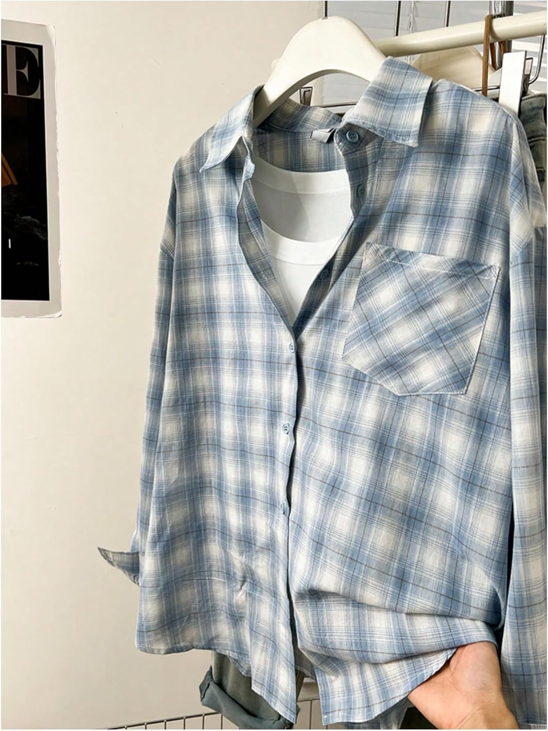 Floerns Women's Casual Long Sleeve Button Down Plaid Shirt Blouse Top - Image 2