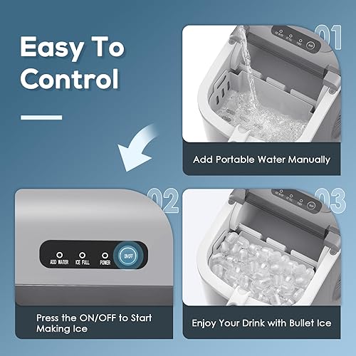 Miniatura 4 de ZAFRO Máquina de hielo portátil con asa de transporte, máquina de hielo autolimpiante con cesta y cuchara, 9 cubos en 6 minutos, 26 libras por día,