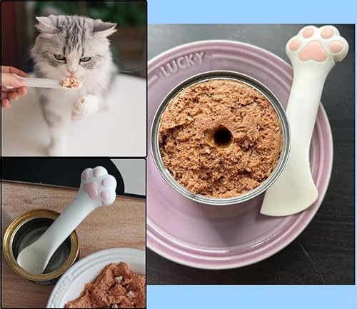 Miniatura 6 de Paquete de 2 cucharas y espátulas para comida de perro y gato, lindas cucharas mezcladoras y abridores de lata para mascotas para comida húmeda para