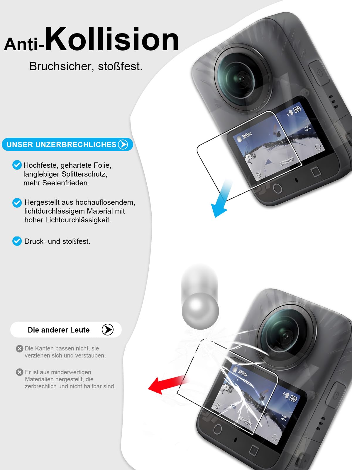 3 opakowania folii ochronnej do kamery panoramicznej DJI osmo 360 9H, szkło hartowane, ochrona przed zadrapaniami, odciskami palców, bez pęcherzyków powietrza, przezroczysta HD