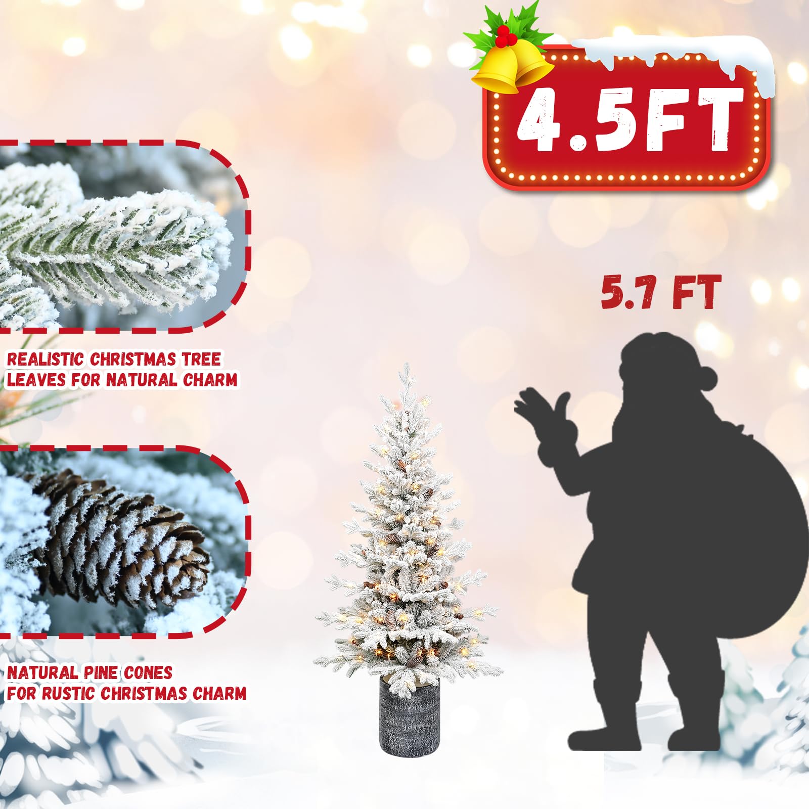 Mini albero di Natale artificiale da tavolo, 1,4 m, pre-illuminato, con 150 luci LED e 720 punte in PE e PVC, per porta d'ingresso, portico, interni ed esterni