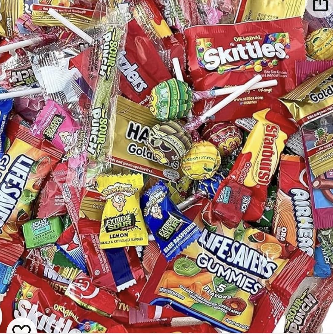 ASSORTED VARIETY BULK CANDY MIX, 5.5 LB of Assorted Individually Wrapped, Candy Mix, Skittles, Starburst, Haribo, Jolly Ranchers and More for Pinata Filler, Kids Parties and Office Candy