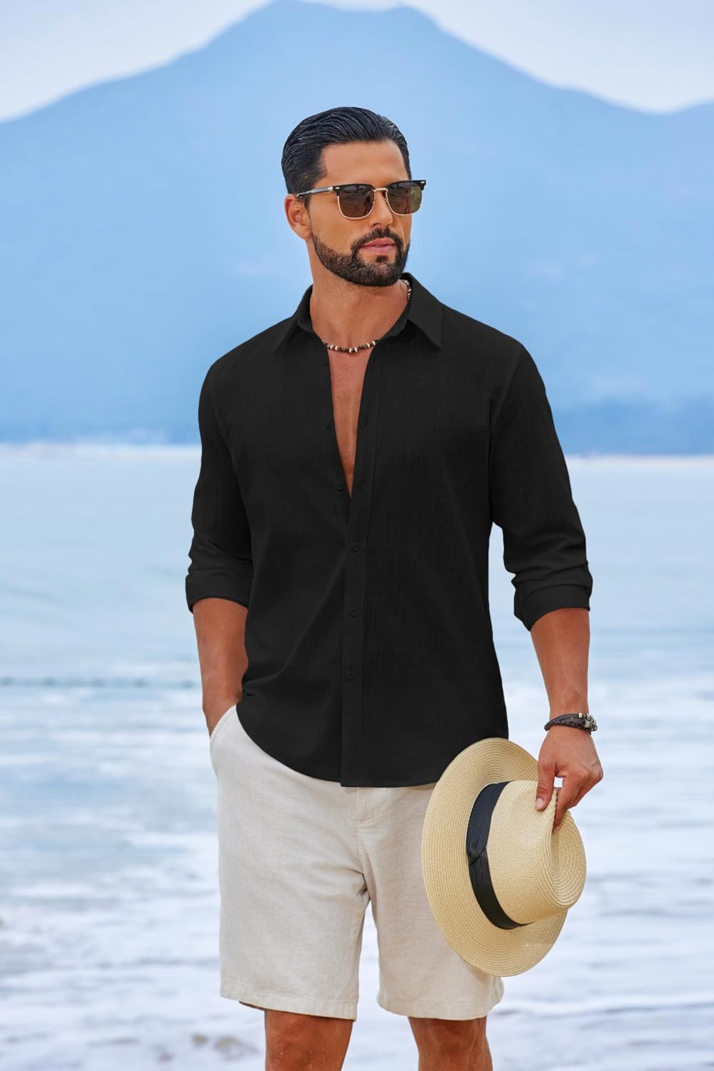 COOFANDY Men's Casual Button Down Shirts Long Sleeve Cotton Beach Wedding Shirt Summer Linen Shirt for Men - Image 3