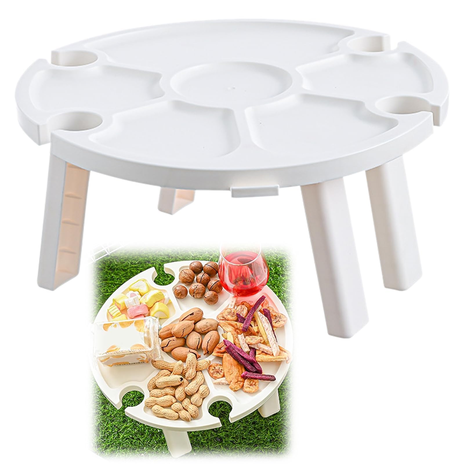 GETJOY Portable Wine Picnic Table, Small Folding Table, Folding Camping Table, Compact Beach Table & Camping, 30 x 16 cm White Foldable Plastic Design, Lightweight Small Picnic for Outdoor Activities