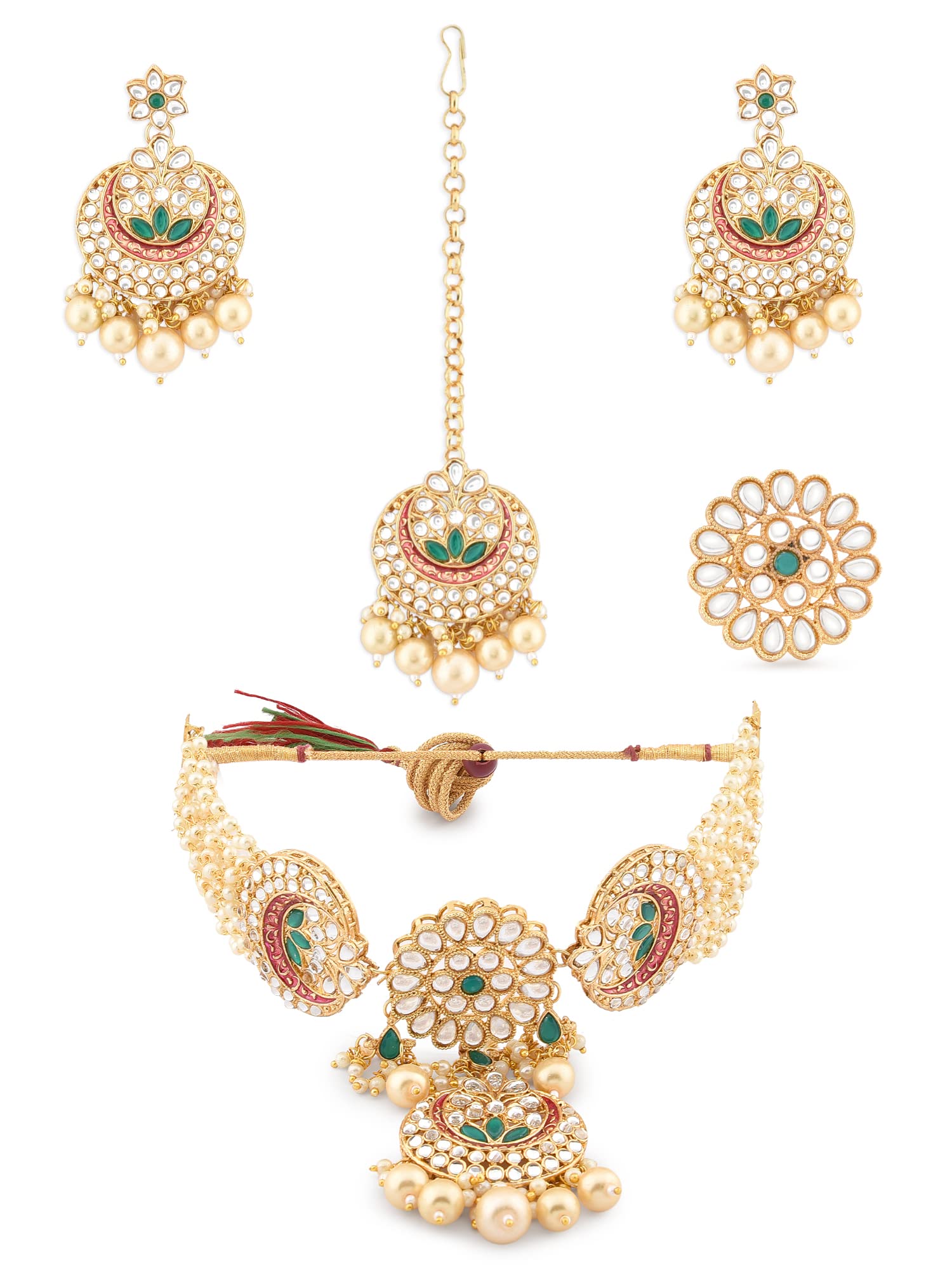 ZAVERI PEARLS Pink & Green Meenakari Ethnic Choker Necklace Earring Maangtikka & Ring Set For Women-ZPFK18784 (B0DCSSJ9D7) Amazon Price History, Amazon Price Tracker