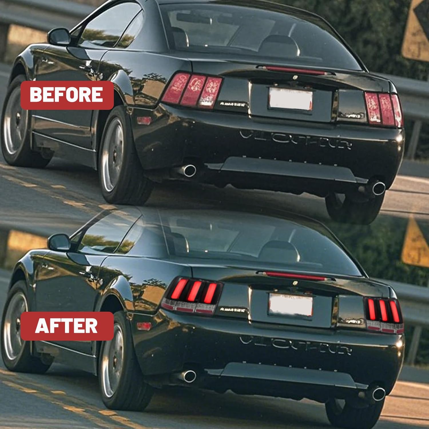 Tail Light Compatible With 1999-2004 Ford Mustang, Smoke Black Sequential LED Bar Taillights, Left and Right Pair Assembly