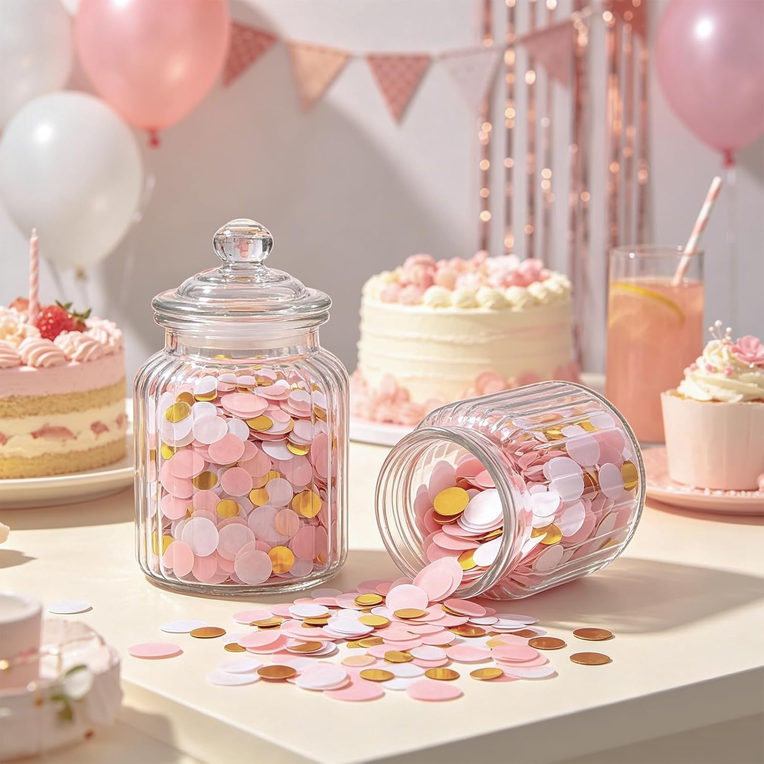 Whaline Round Tissue Confetti 6000 Pcs Paper Table Wedding Confetti Dots for Christmas Wedding Birthday Party Baby Shower Valentine's Day Balloon Decorations, 1 & 0.6 Inch (Pink, White, Gold)
