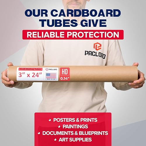 Miniatura 30 de Tubos de correo de papel kraft reforzado de 3 x 24 pulgadas, paquete de 4 tubos con 2 tapas cada uno, tubo de cartón fabricado en Estados Unidos
