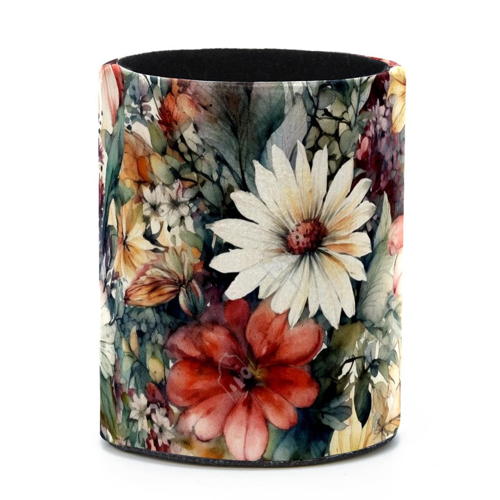 VAPOKF Round Pencil Holders for Desk, Flowers with Leaves Pen Holders Pen Pot Makeup Brushes Storage Desktop Stationery Supplies Organiser for Home Office
