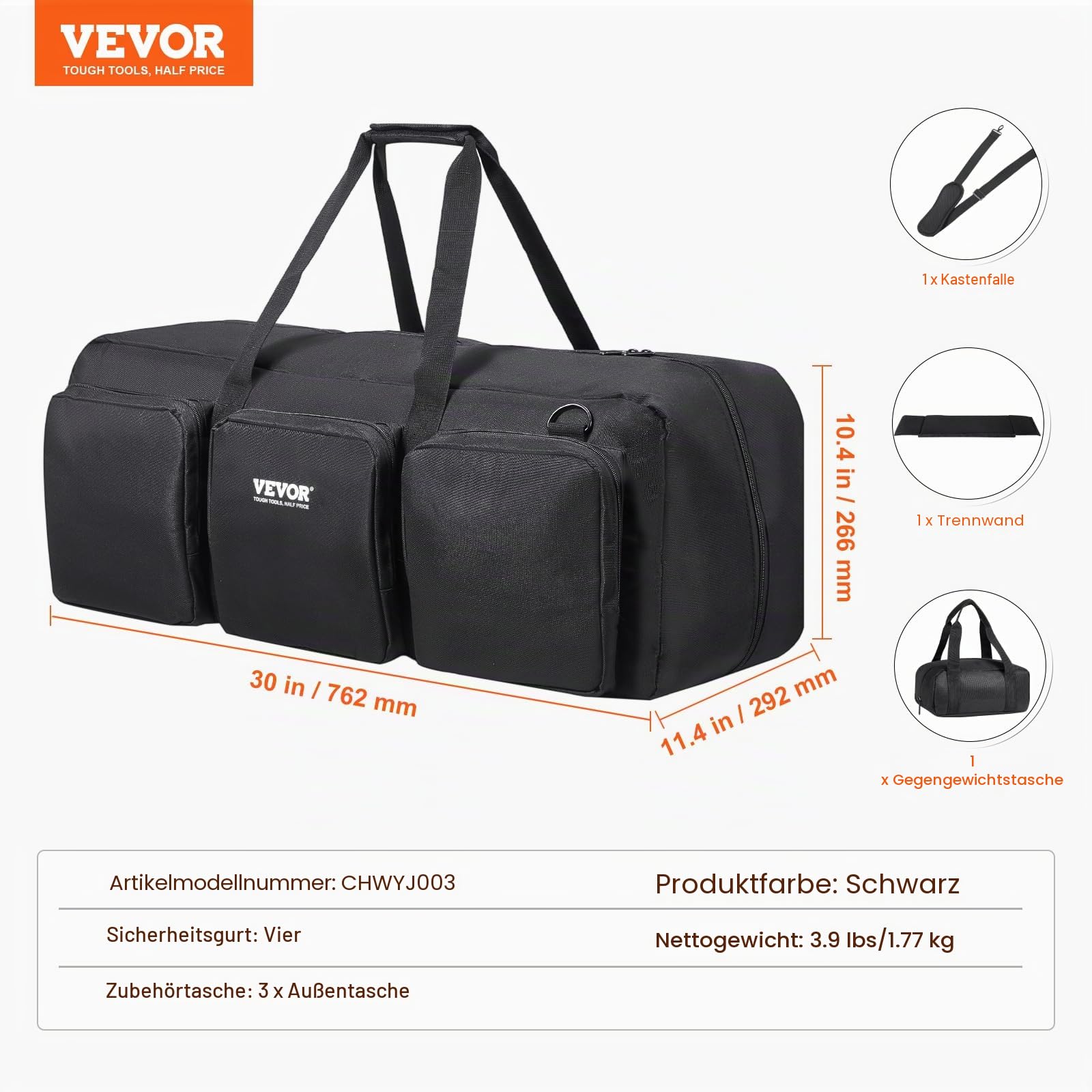 VEVOR Teleskoptasche, 762 mm, Transporttasche für Teleskope mit festen Schnallen, mehrere Taschen & abnehmbare Trennwand für Teleskope, Teleskop-Tragetasche zur Sicherung von optischem Tubus & Stativ