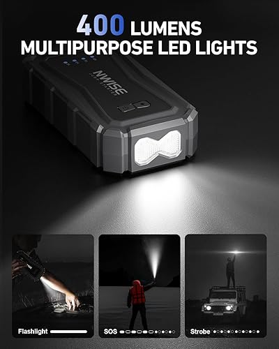 Miniatura 4 de NWISE Arrancador de coche, 6000 A pico 25800 mAh batería portátil de arranque (hasta 10L de gas o motor diesel de 8L) con abrazaderas de puente de