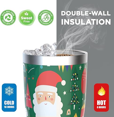 Miniatura 3 de HAUSHOF Vaso de Navidad de 20 onzas, acero inoxidable y aislamiento de doble pared, taza de café de viaje con tapa, buena opción para regalos de