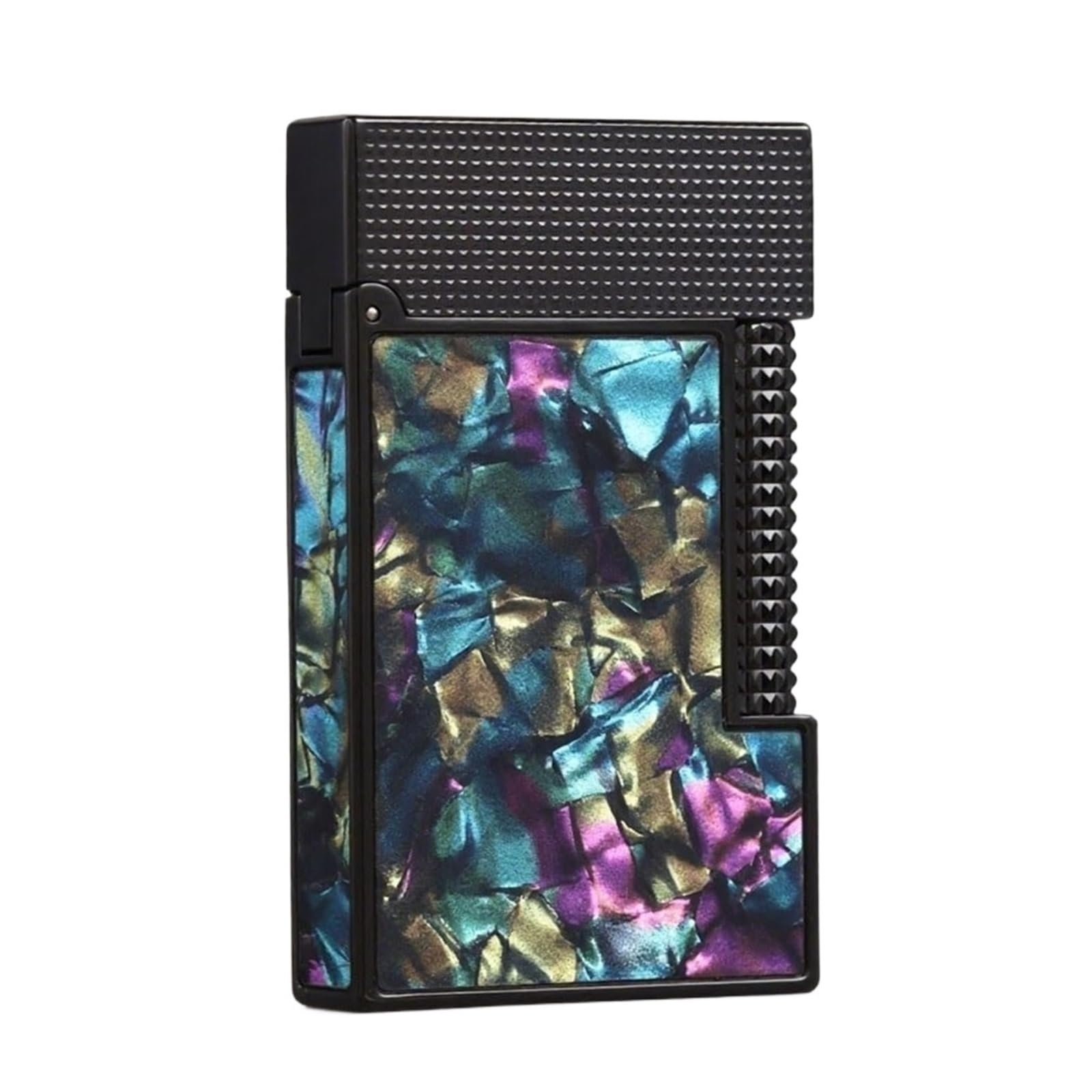 High-End Brass Butane Lighter with Flip Sound - Inlaid Colorful Shell Side-Sliding Wheel Ignition Adjustable Soft Flame for