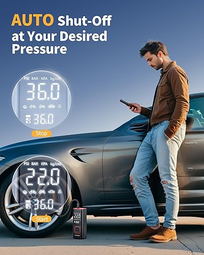 Miniatura 5 de Inflador de neumáticos inalámbrico, compresor de aire portátil, bomba de aire de 150 PSI con función de apagado automático para neumáticos de