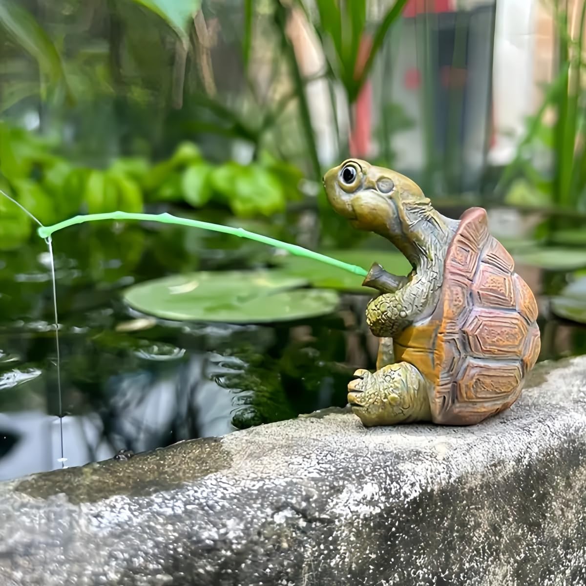 Charming Resin Turtle Fishing Statue, for Outdoor Garden, Patio, and Pond Decor, Ideal Gift Turtle Decor