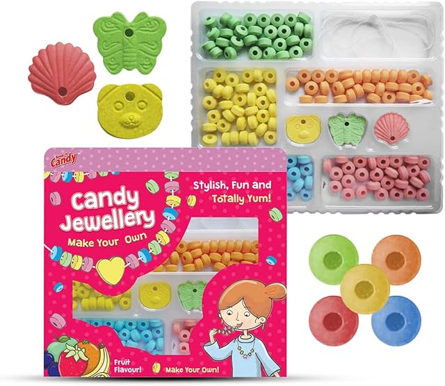 SOL Candy Jewellery Making Kit for Girls | 80g | Candy Jewellery Create Your Own Candy Necklace & Candy Bracelet Making Kits for Girls | Candy Necklace Sweets | Candy Bracelets Sweets Notebook