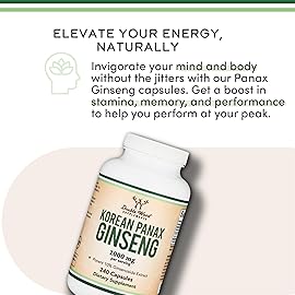 Ginseng Capsules (Korean Red Ginseng Extract, Panax Ginseng 10% Ginsenosides) (4 Month Supply) 240 Vegan Capsules - 1,000mg per Serving for Mood, Cognitive Function and Energy Support by Double Wood