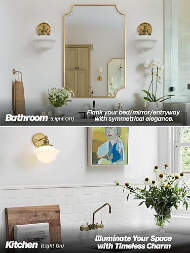 Miniatura 5 de Aplique de Pared Dorado, Luz Vintage para Tocador de Baño, Modernos Apliques de Vidrio Esmerilado Blanco Lechoso, Luces de Pared de Latón para Sala