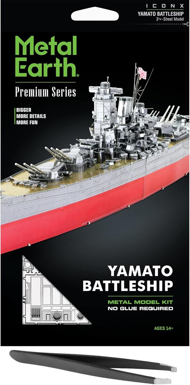 Metal Earth Fascinations Premium Series Yamato Battleship 3D Metal Model Kit Bundle with Tweezers
