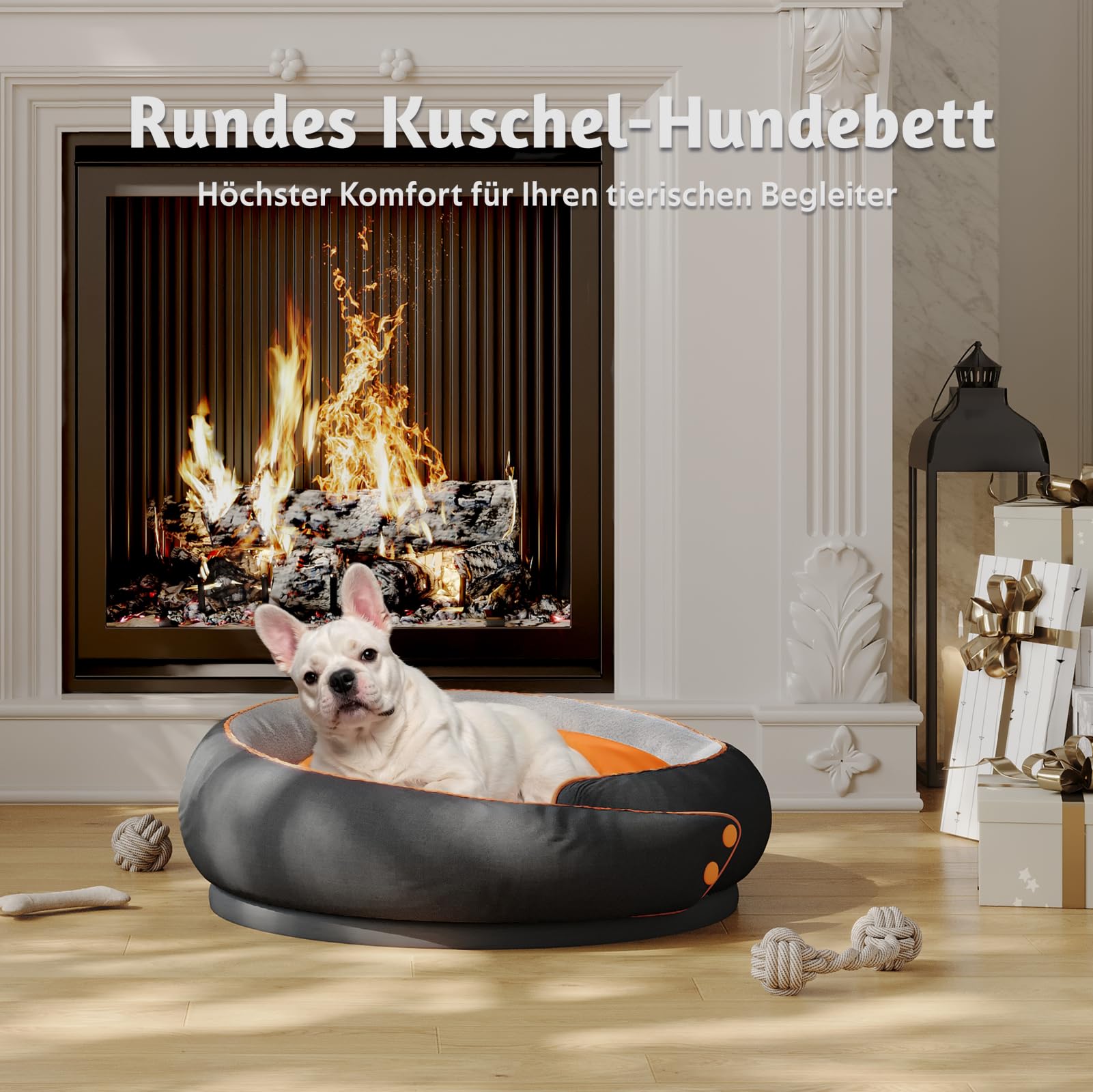 Kuscheliges Hundebett Rund mit Rand für Kleine und Mittelgroße Hunde, 76cm Donut Hundekorb Waschbar mit Doppelseitiges Kissen, Hundekissen rutschfest (Schwarz, M)