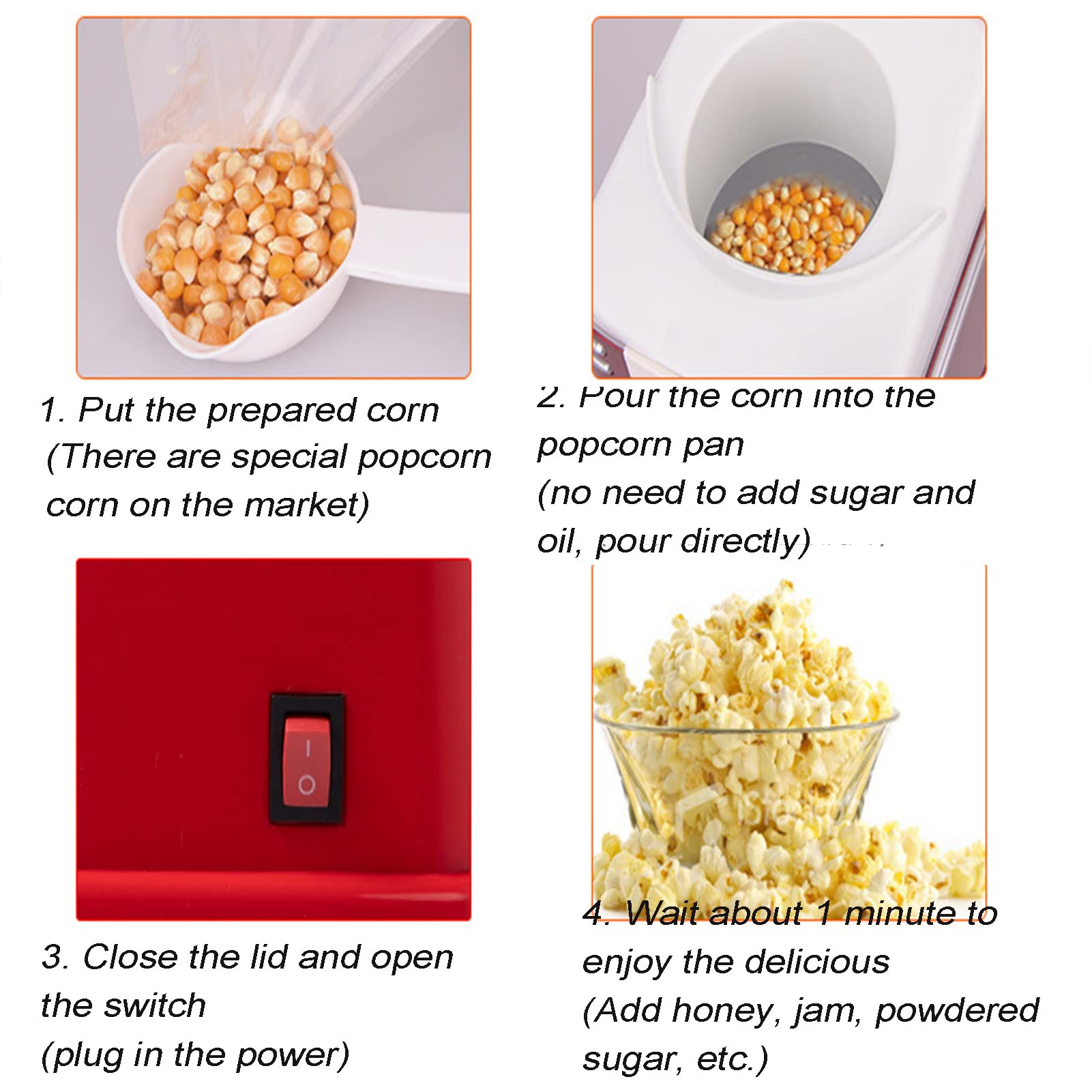 Macchina per Popcorn, Macchina per Popcorn ad Aria Calda, Mini Macchina per Popcorn da 1400 W, con Popcorn a circolazione d'Aria Calda - per spuntini salutari e Senza Grassi - Perf