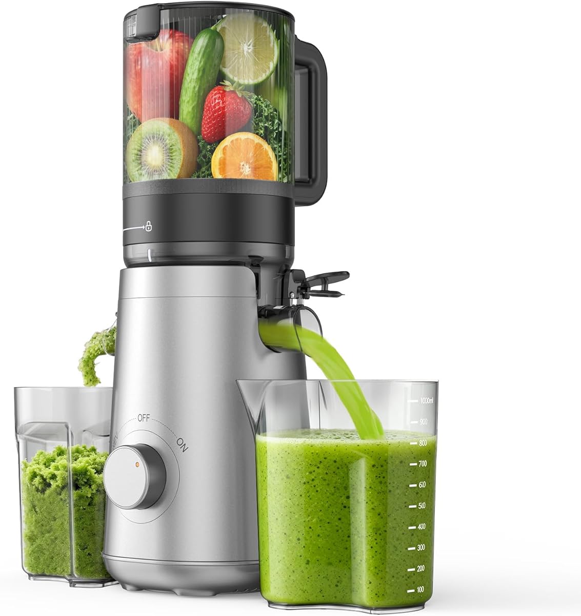 Juicer Machines, 5.3" Wide Feed Chute Cold Press Juicer for Whole Vegetables & Fruits, High Juice Yield, BPA Free (Slivery)