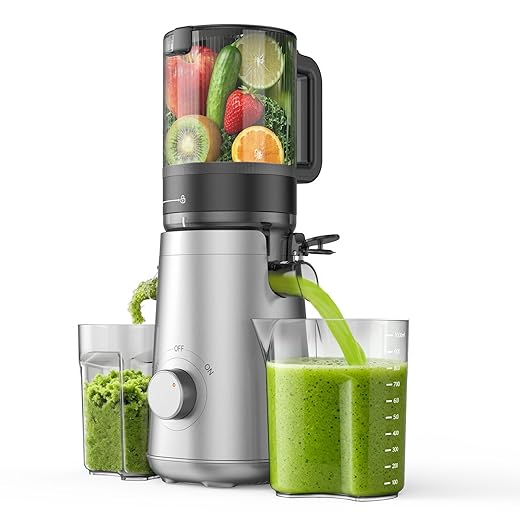 Juicer Machines, 5.3" Wide Feed Chute Cold Press Juicer for Whole Vegetables & Fruits, High Juice Yield, BPA Free (Slivery)