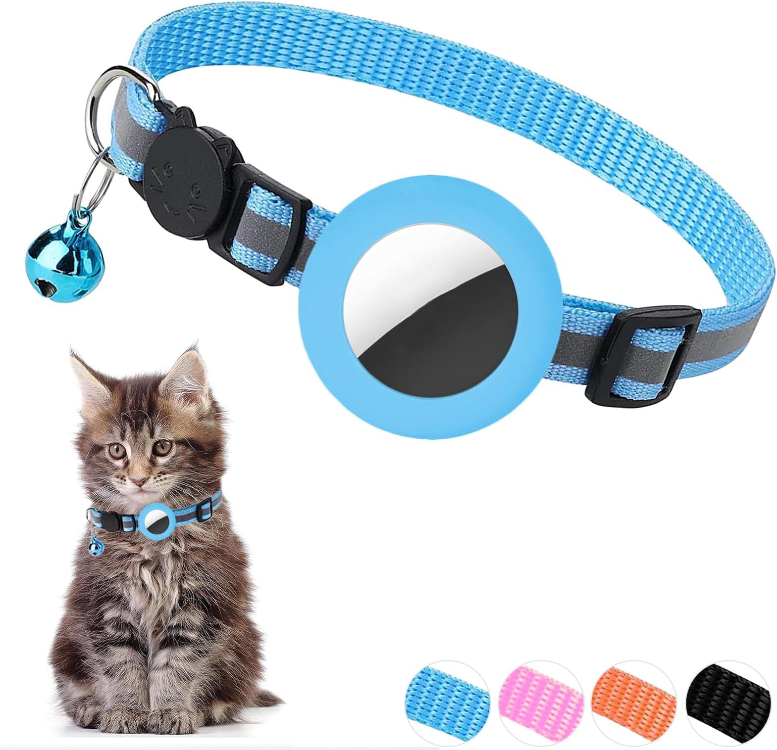 Airtag Cat Collar, Blue Cat Collar with Air Tag Holder, Adjustable