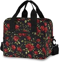 Vista 1 de ALAZA Lonchera con aislamiento floral de rosas rojas, bolsas enfriadoras reutilizables con correa para el hombro para mujeres, hombres y adultos, 19