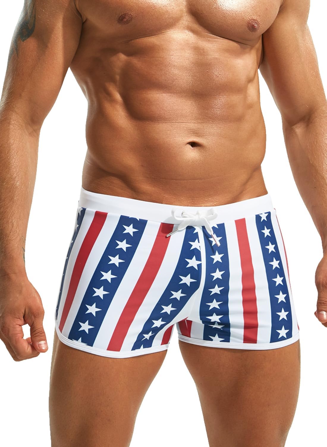 MIZOK Mens Quick Dry Square Leg Swim Shorts Boxer Brief Beach Swimsuit Trunk