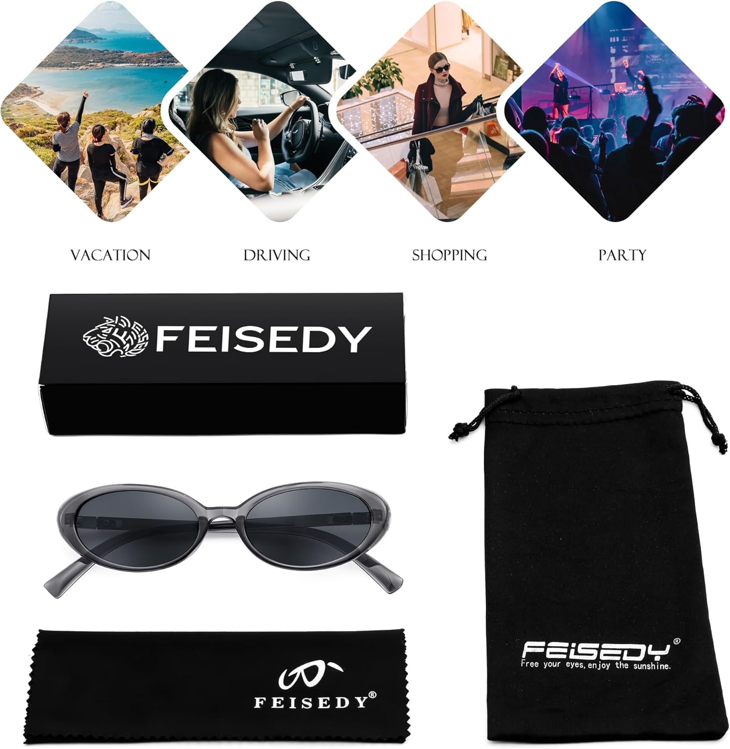 FEISEDY Retro Oval Cateye Sunglasses for Women Men Fashion Small 90s Style Vintage Shades B4180 - Image 7