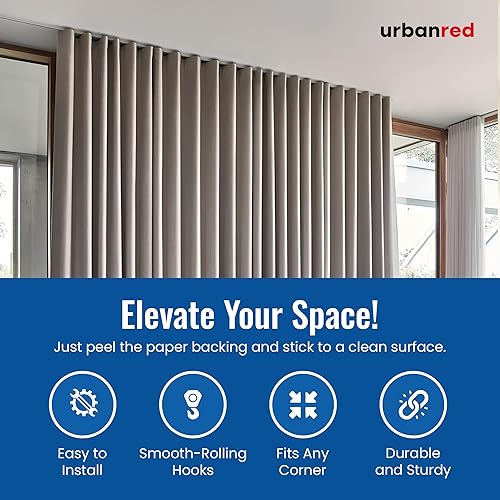 Miniatura 8 de UrbanRed Riel de cortina autoadhesivo (16.4 ft, 16.4 pies) para techo o pared liso, sin taladros, tornillos, cortina de techo, barra de cortinas,