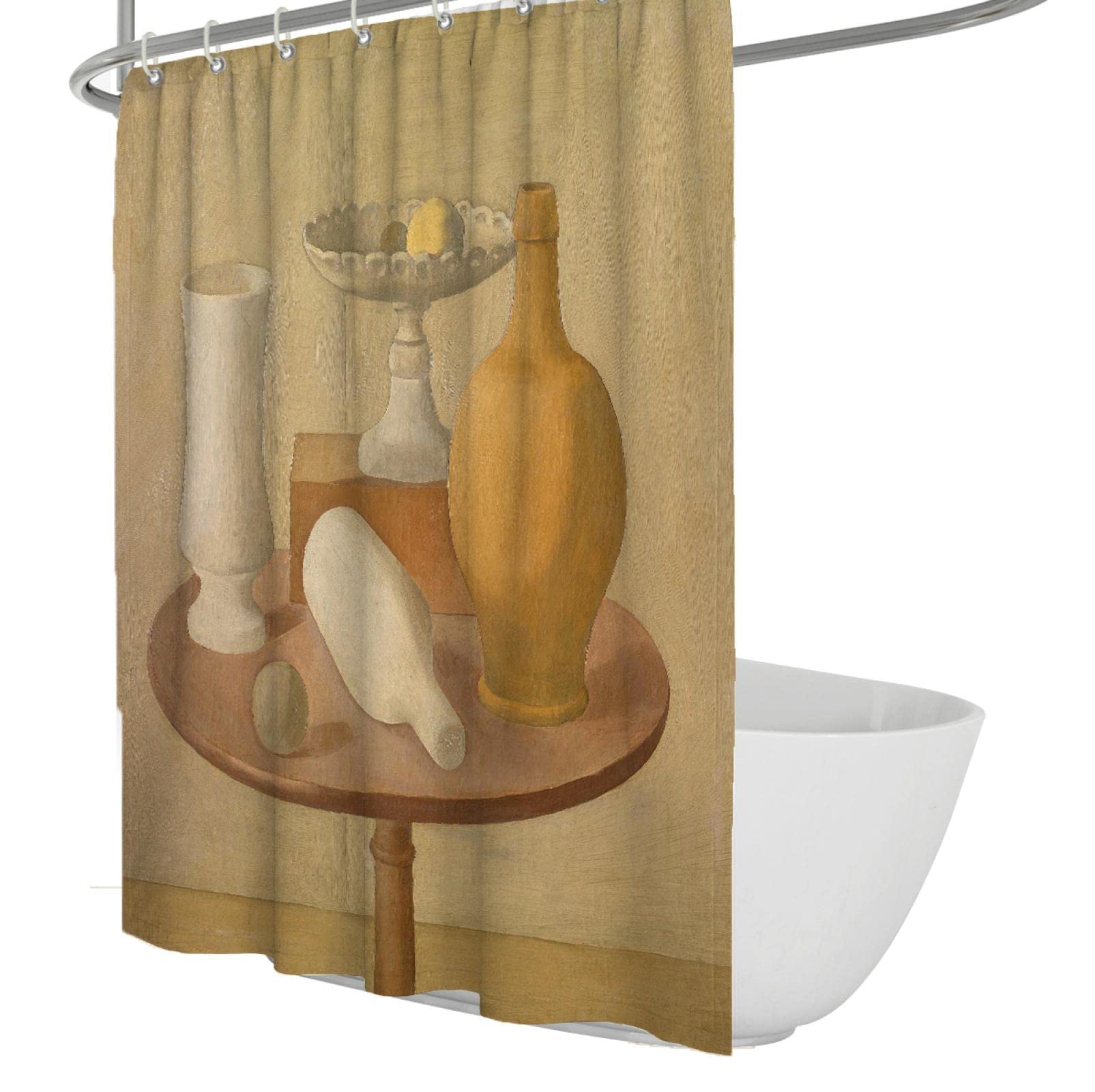 Juego de Cortina de Ducha con Ganchos Giorgio Morandi Cubismo Estilo cubismo Cortina de baño Tela de poliéster Soft Condo Decoración de baño W160xL200cm
