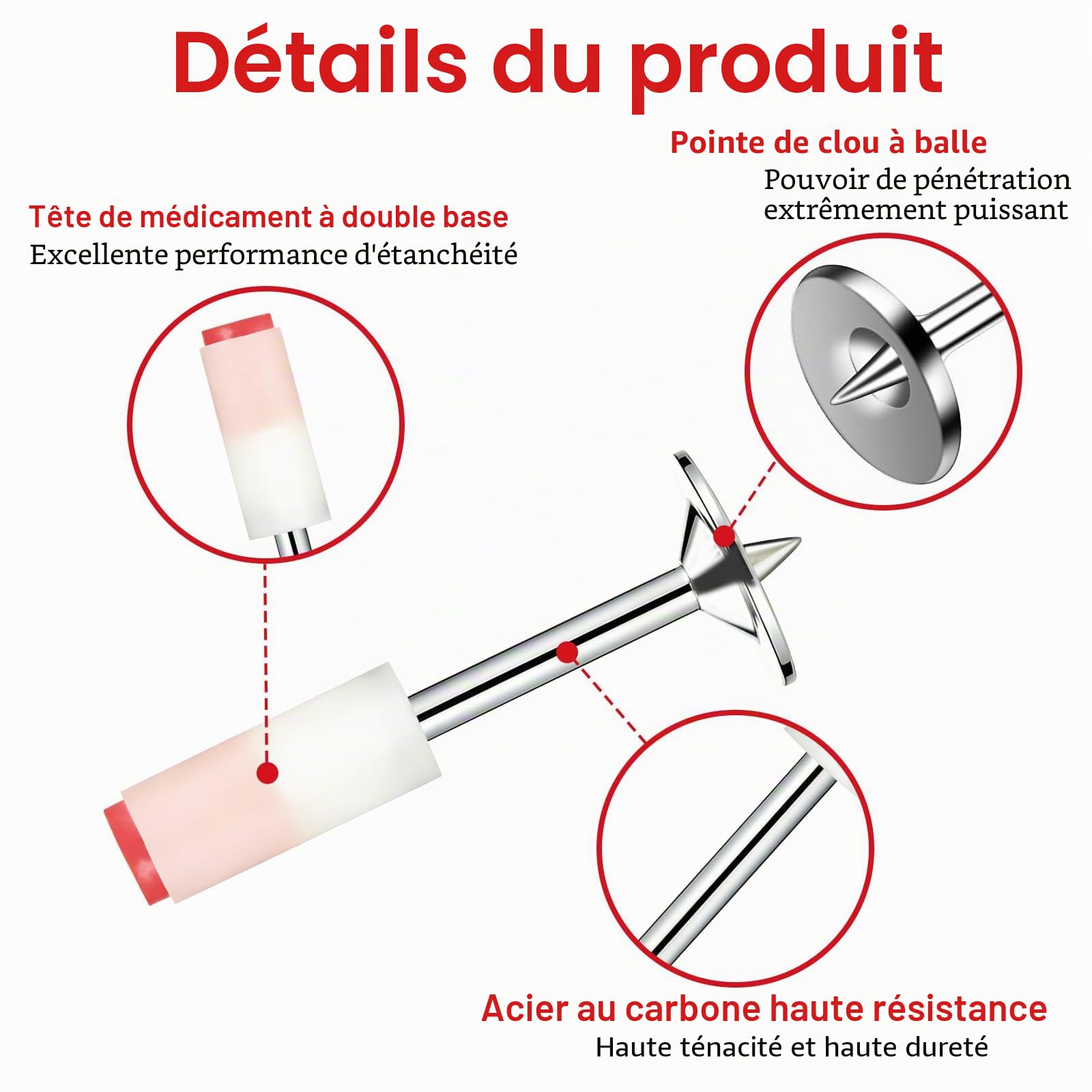 Lot de 400 Clou pour Pistolet à Clou, 7,3 mm Clous pour Pistolet à Clous, Acier au Carbone Ronds Clou pour Cloueuse Pneumatique pour Béton, clous de toiture, Climatisation