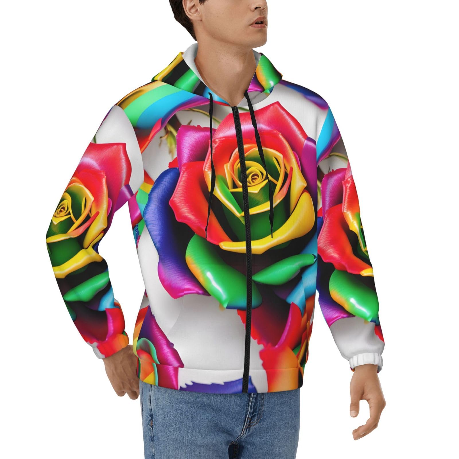 Pull à capuche homme veste décontractée manches longues zippée motif fleurs multicolores - 8