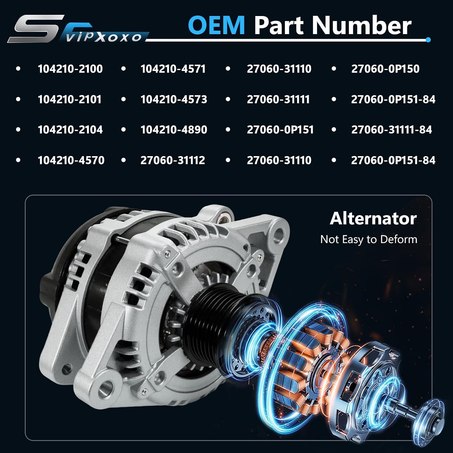 Alternator Generator Part Fit for 3.5 3.5L Toyota Venza 2009-2015,Highlander 2008-2013,Avalon 2005-2018,Lexus Rx350 2007-2009,High Output Alternator,AC generator Replace 104210-2100,11137N