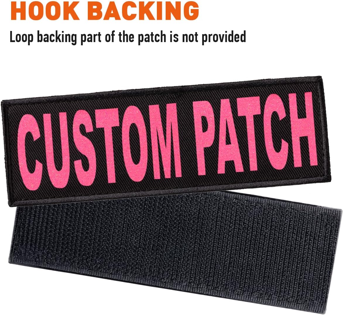 Dogline Custom Patch with Glitter Letters for Dog Vest Harness or Collar Customizable Bling Text Personalized Patches with Hook Backing Name Agility Service Dog ESA 2 Patches Y Pink Text
