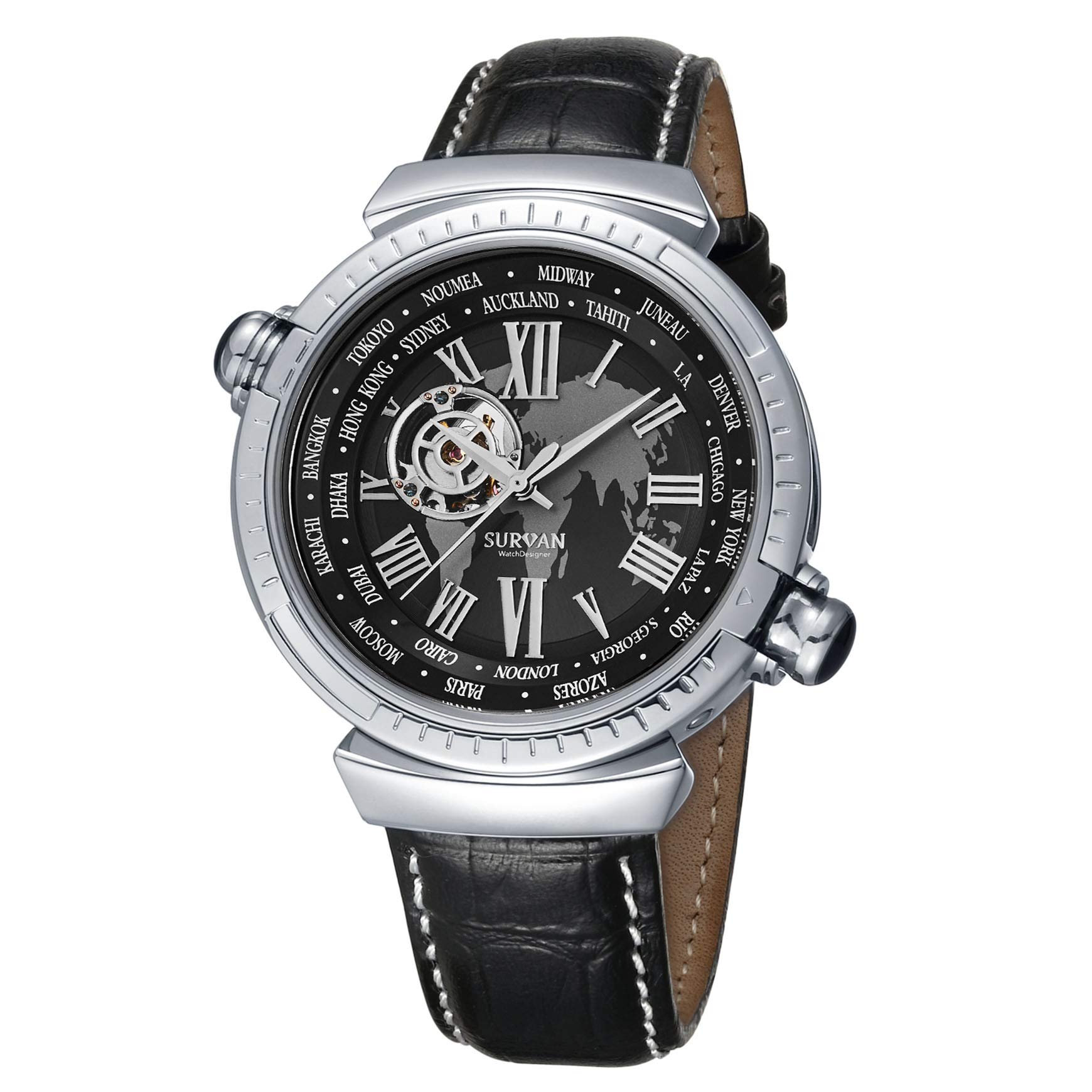 SURVAN WatchDesigner Reloj Mecánico Automático para Hombre Esfera Esqueleto Multifuncional Estilo Vintage Elegante Impermeable