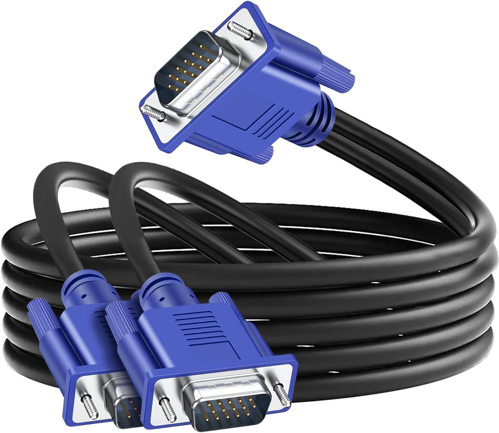 SAISN VGA Splitter Cable for 2 Monitors - 3-in-1 Dual Monitor Y Adapter Video Cord - 1080P Male to 2 Male Cable - Screen Duplication for Projectors, HDTVs, Displays - 1.5M