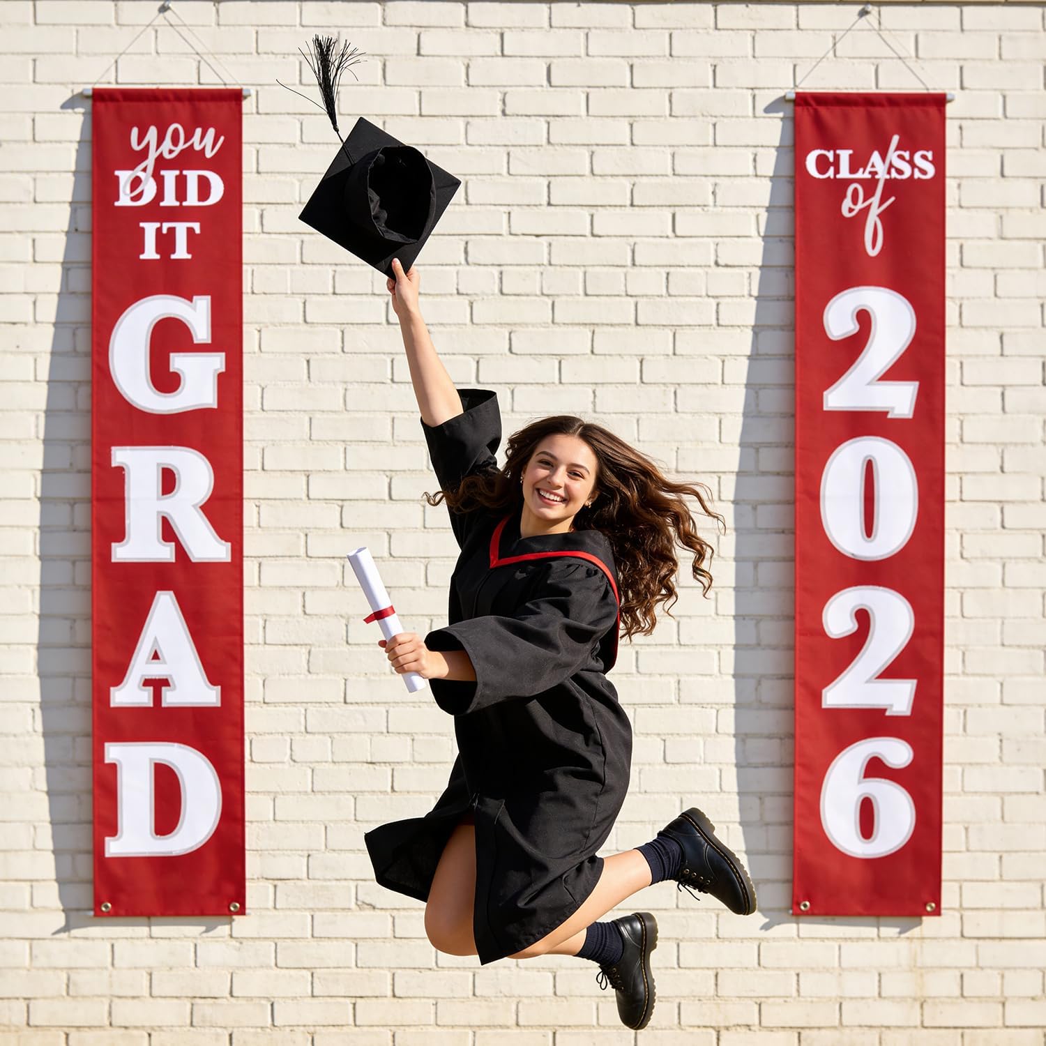 Graduation Banner 2026 Porch Sign – Class of 2026 You Did It Graduation Decorations | Congrats Grad Front Door or Yard Porch Signs Decor | Graduation Banners for Party Decorations (Red White)