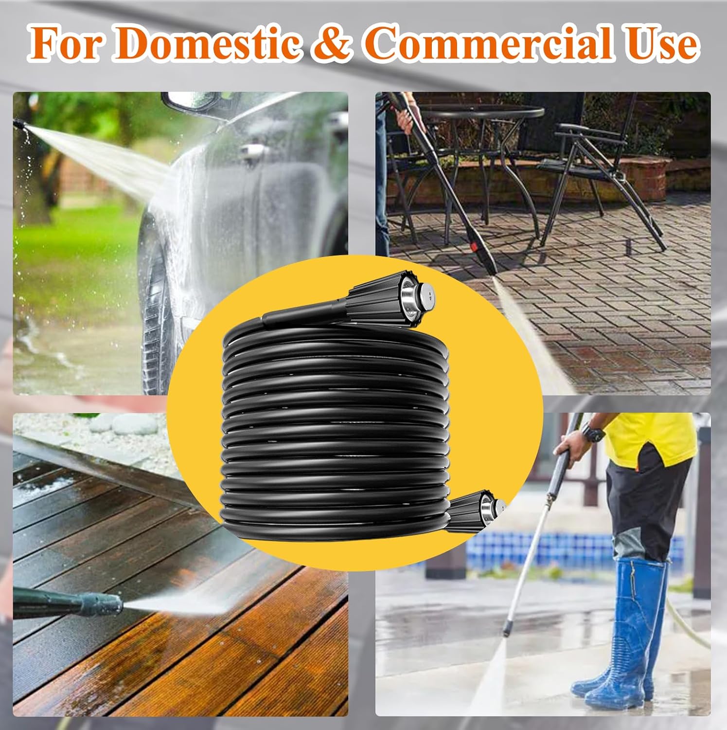 100FT Pressure Washer Hose, Power Washer Hose with M22 Fitting,5800PSI 1/4" Kink-Free Pressure Washer Extension Hose, Replacement Power Washer Hose for Gas Electric Pressure Washers