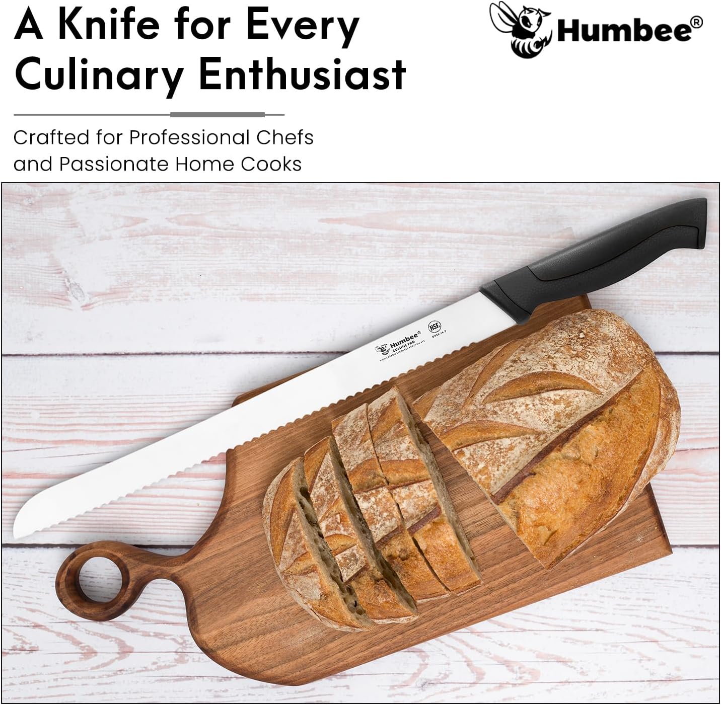 14-Inch Serrated Bread Knife, Premium High Carbon Stainless Steel Blade Knife for Bread with Ergonomic Handle, NSF Certified, DT-30 Series, Black