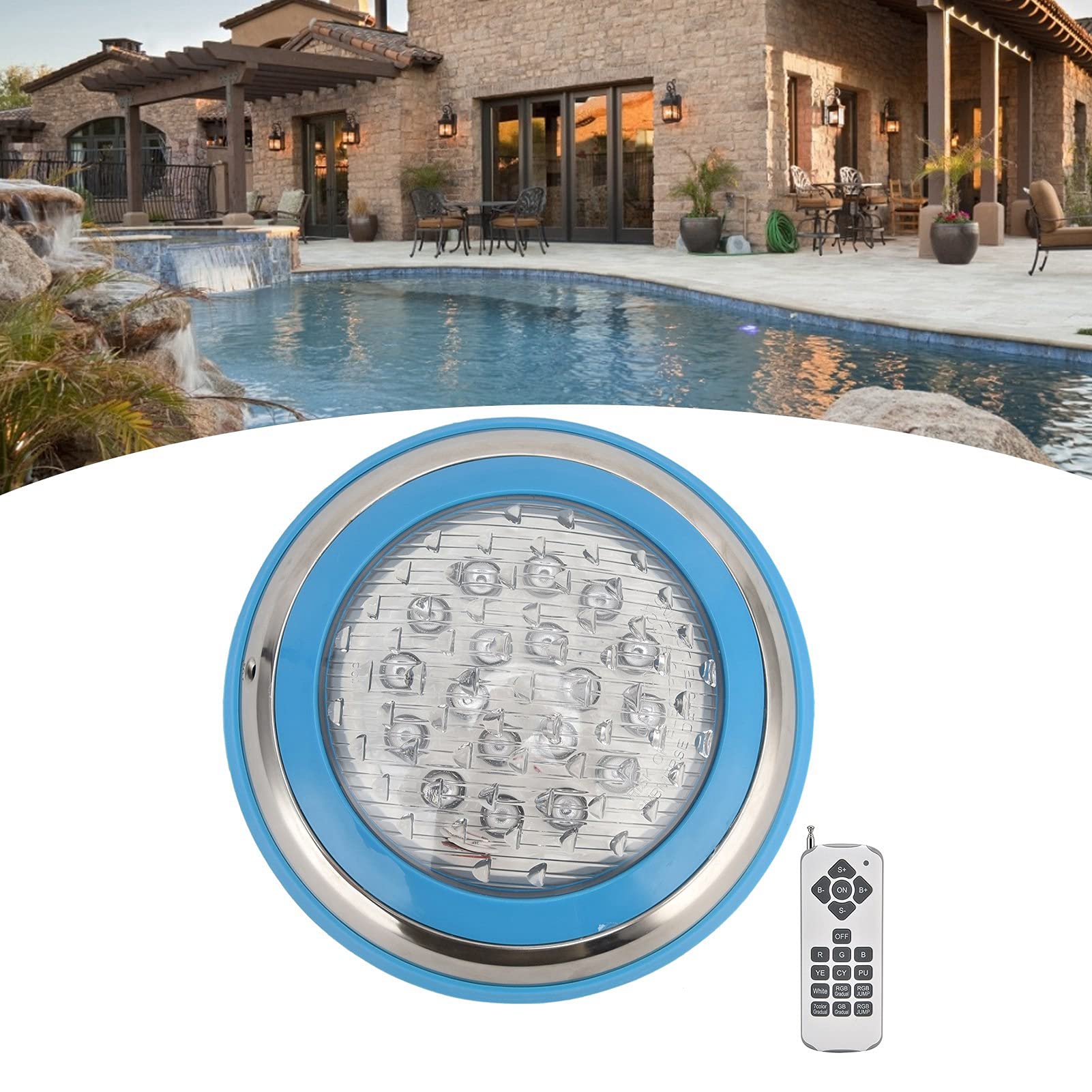 FTVOGUE Tauchlicht, LED -Poollicht mit Fernbedienung, RGB -Unterwasserlicht, IP68 Wasserdicht für Poolbeleuchtung, Landschaft, Teich, Hotel Schwimmbad (12W)